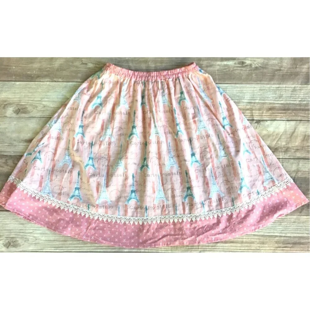 Eiffel Tower Skirt Womens Size Small Pink Paris France Handmade Travel Vacation